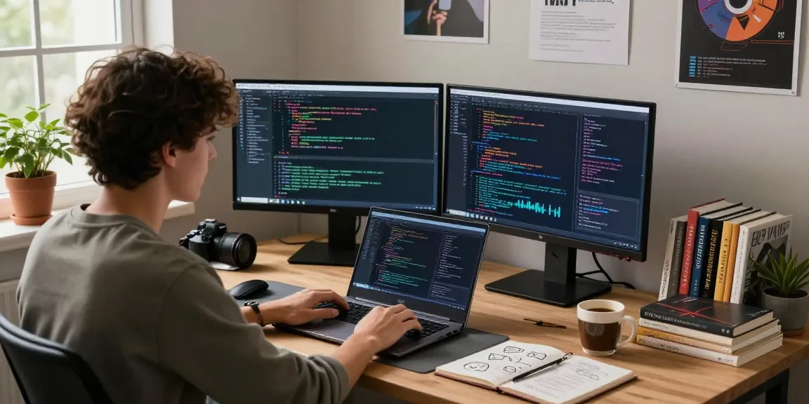 Creative workspace for tech innovation showcasing crushonai coding setup.