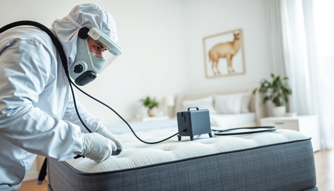 Effective bed bug removal technique illustrated in a professional setting with exterminator in action.