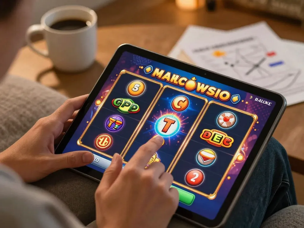 Playing online slots with depo 25 bonus 25 on tablet, showcasing a thrilling casino experience.