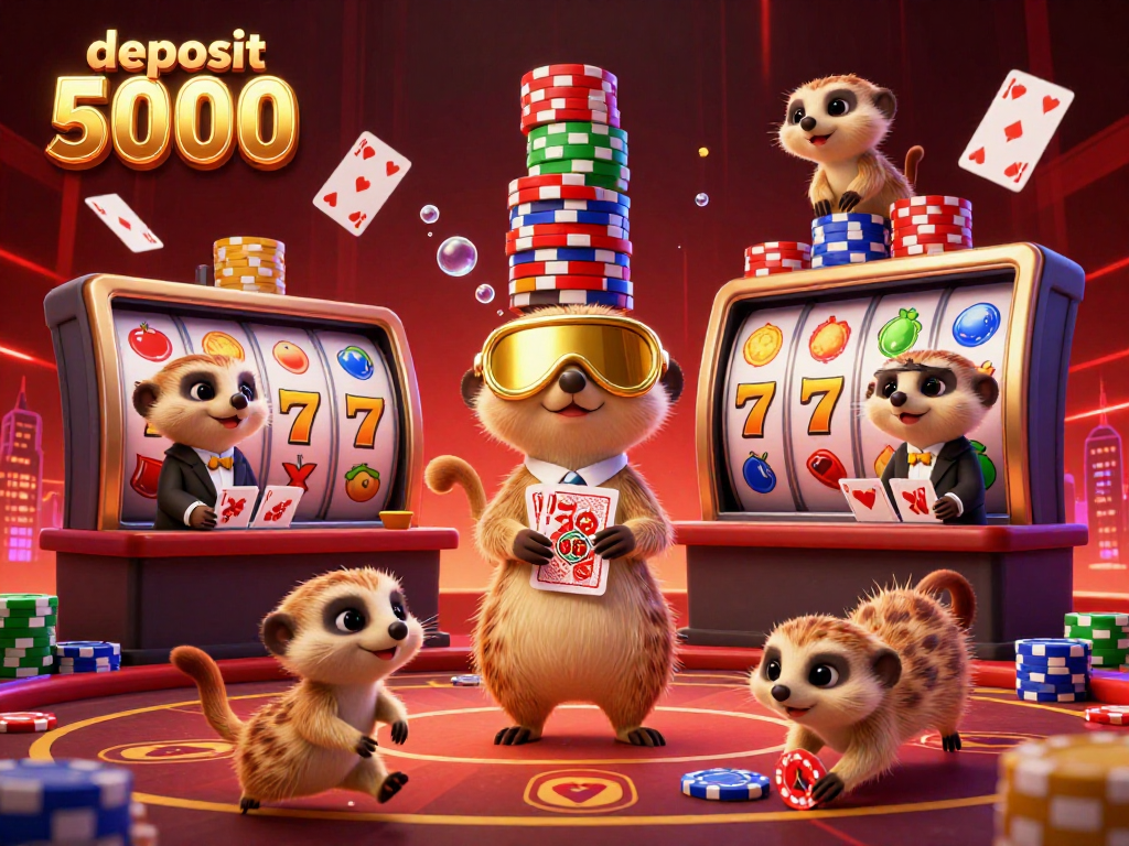 Engage with the thrilling world of casino gaming featuring deposit 5000 in an animated meerkat casino scene.