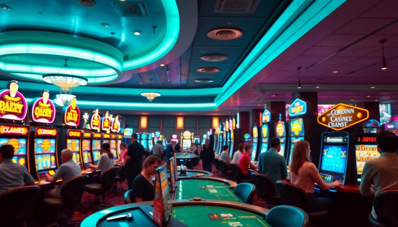 Experience the excitement at a Non gamstop casino, showcasing vibrant games and eager players.