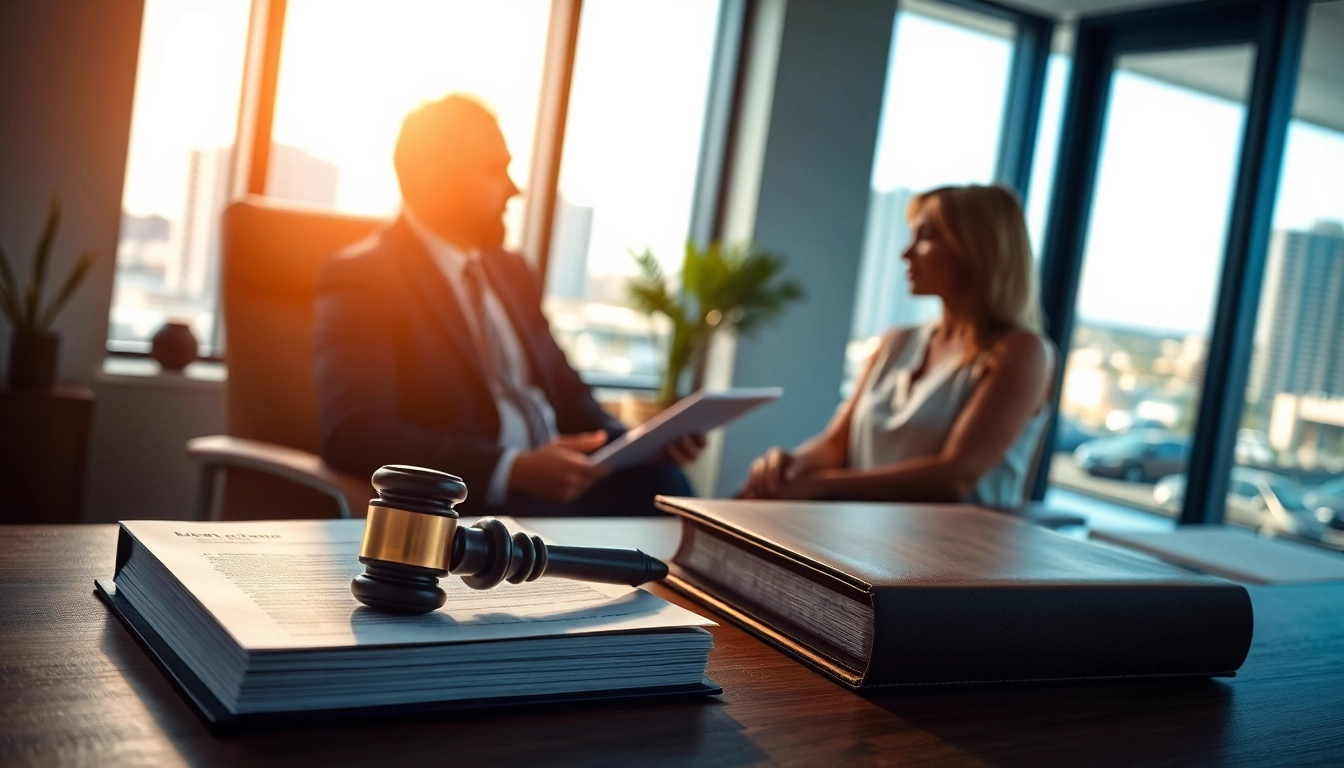 Clearwater truck accident attorney consulting a client in a bright, professional office setting.
