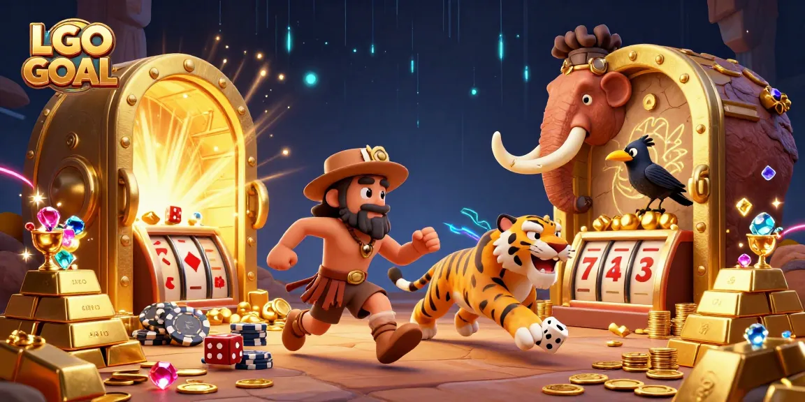 Engage with LGO GOAL at this vibrant prehistoric casino scene, full of treasure and excitement.