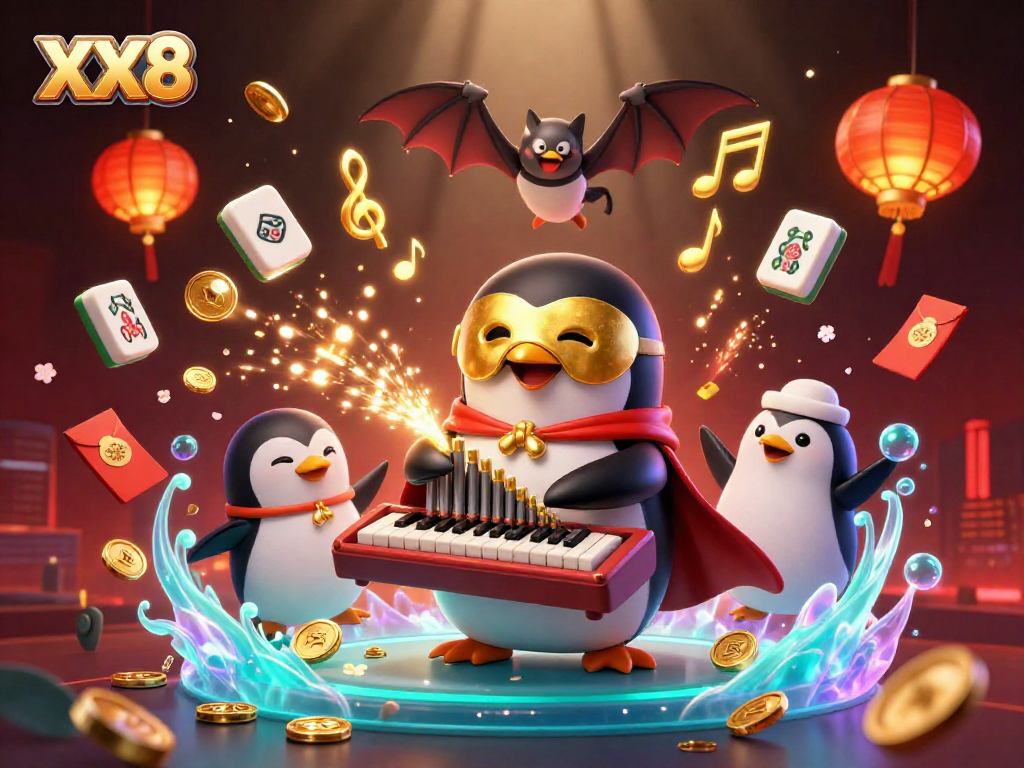 Experience thrilling gameplay at XX8 with a lively 3D casino illustration showcasing iconic gaming elements.