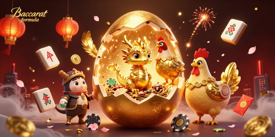 Engage with the Baccarat formula in a vibrant, colorful 3D casino illustration showcasing golden treasures and game elements.