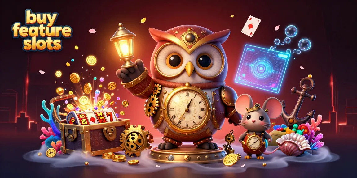 Engage with buy feature slots in this ultra-detailed 3D casino scene with vibrant game elements.