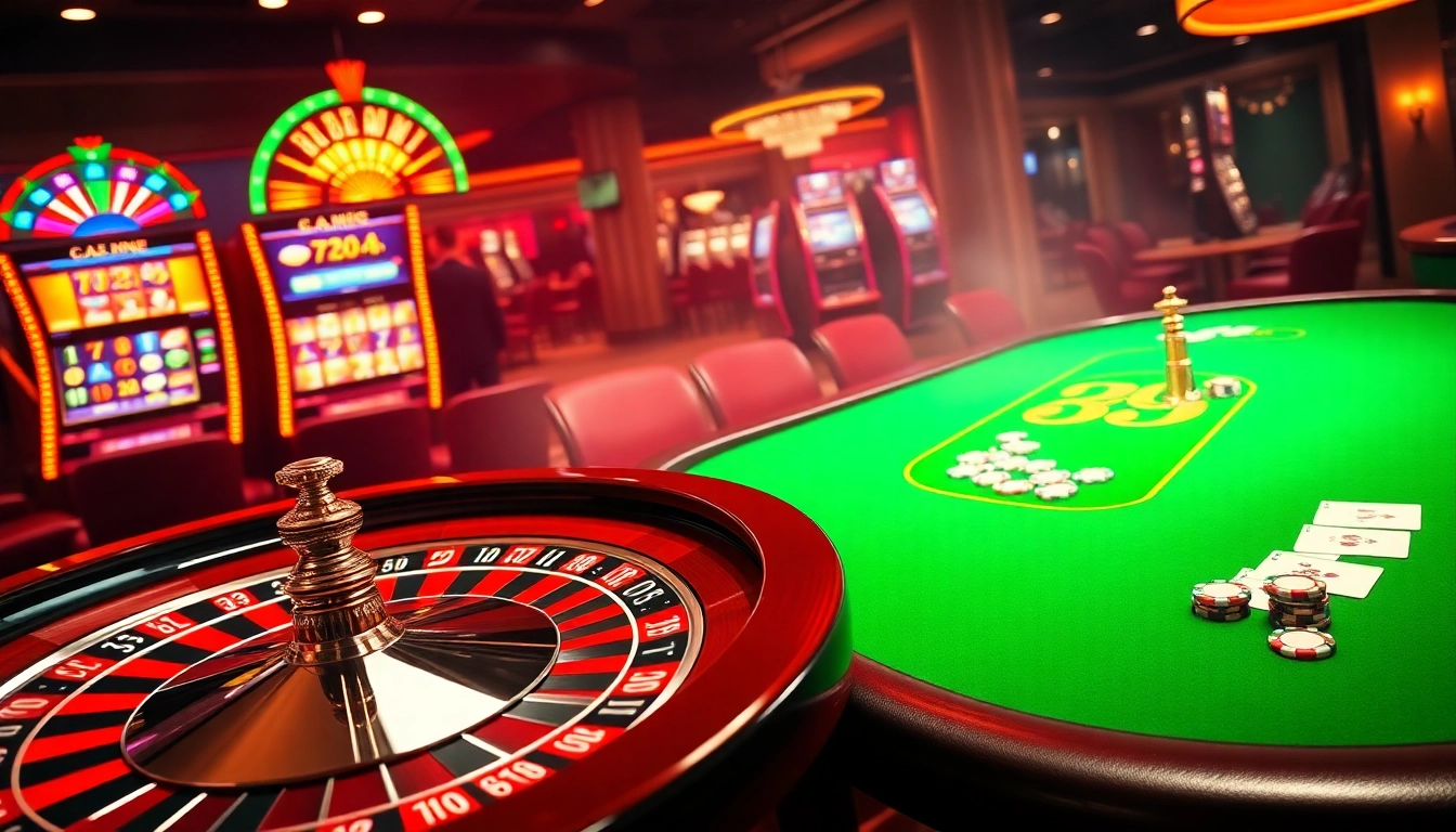 Players enjoying the thrill of chance at the 789 club casino with vibrant slot machines and poker tables.