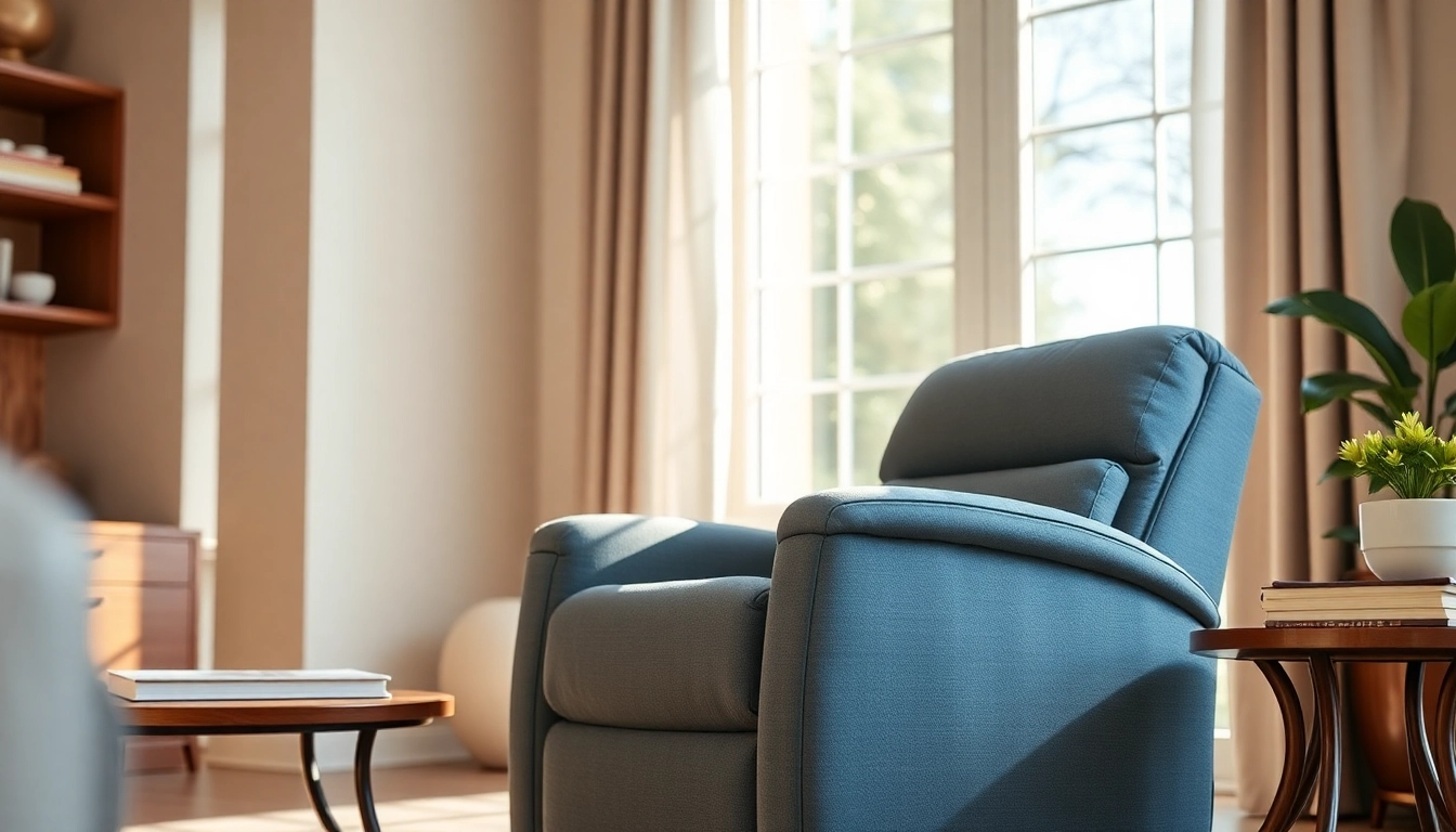 A reclining lift chair providing comfort in a stylish living room, showcasing relaxation and elegance.