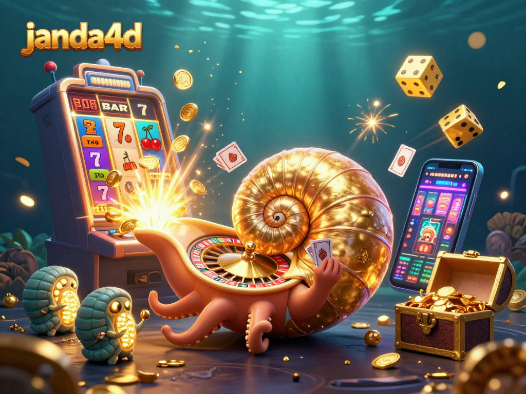 Permainan slot jackpot di janda4d dengan karakter nautilus dan simbol berkilau, menciptakan pengalaman bermain yang menyenangkan.