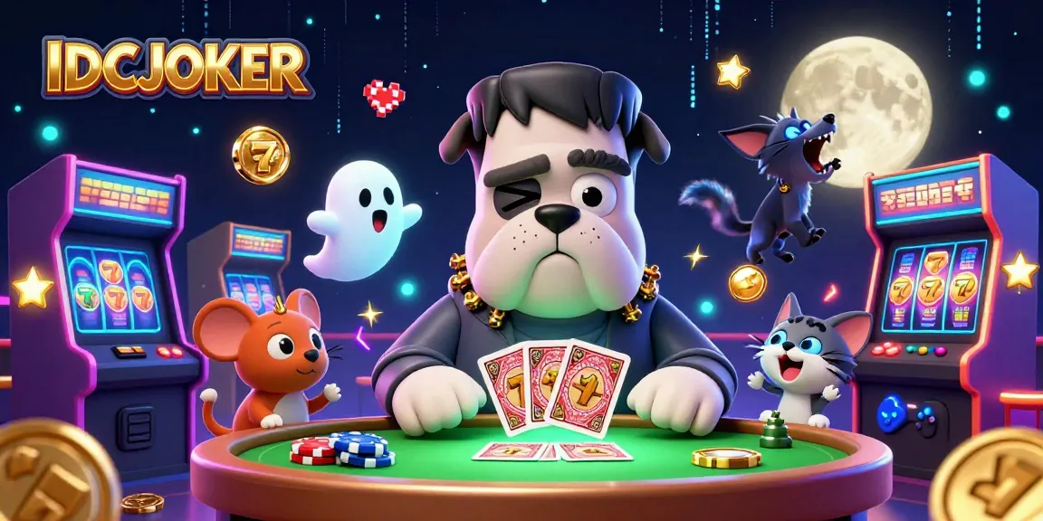 IDCJOKER showcases an exciting gambling scene featuring unique characters at a vibrant casino table.