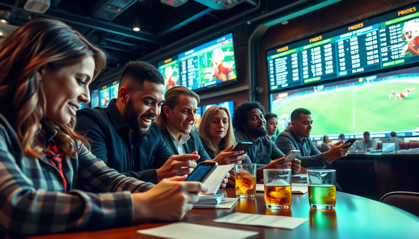 Bettors engaging with best sportsbooks in Brazil at a vibrant sports bar, enjoying live matches.