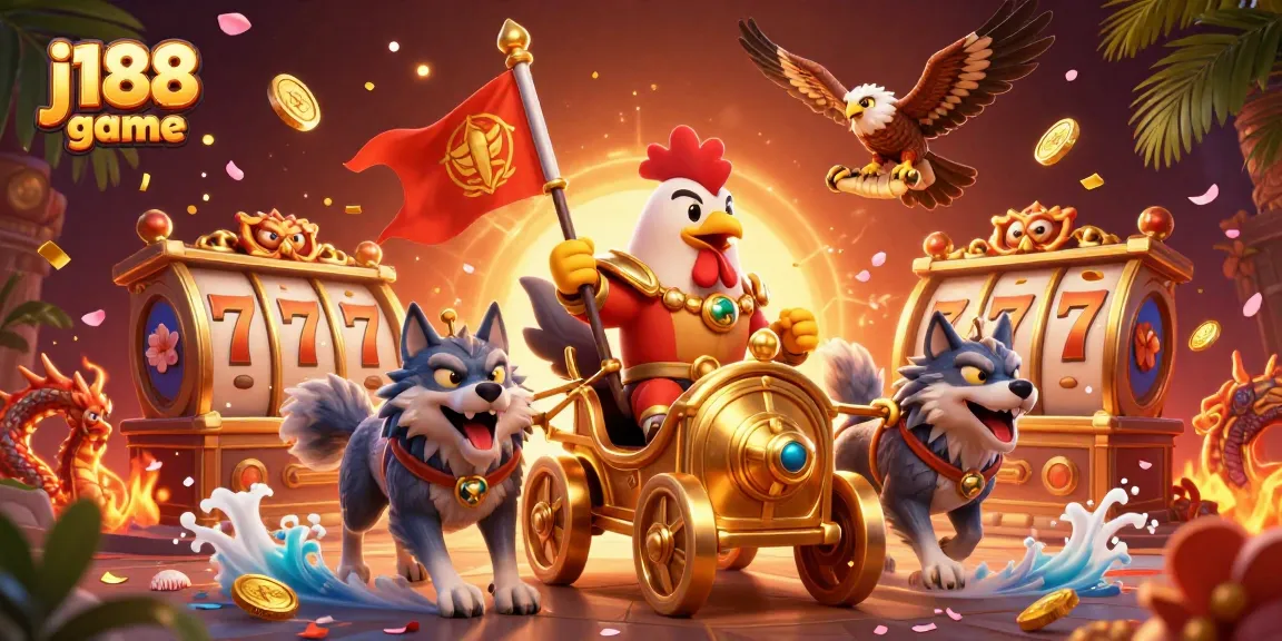 Experience the thrill of the j188 game with vibrant casino elements featuring a royal banner.