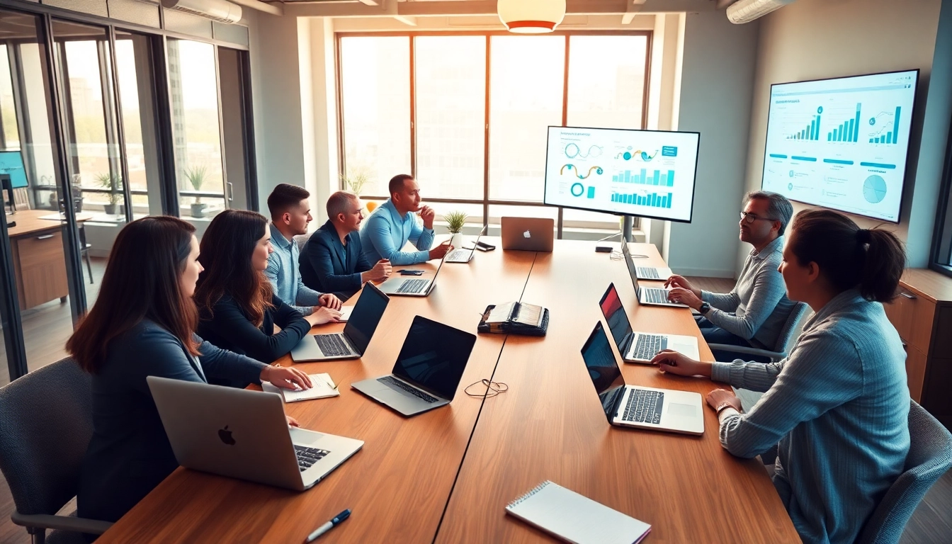 Engaged team planning digital marketing strategies at https://fhpts.com in a modern office.