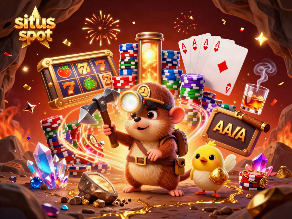 Experience the thrill of situs slot with a vibrant treasure hunter scene packed with dynamic gaming elements.