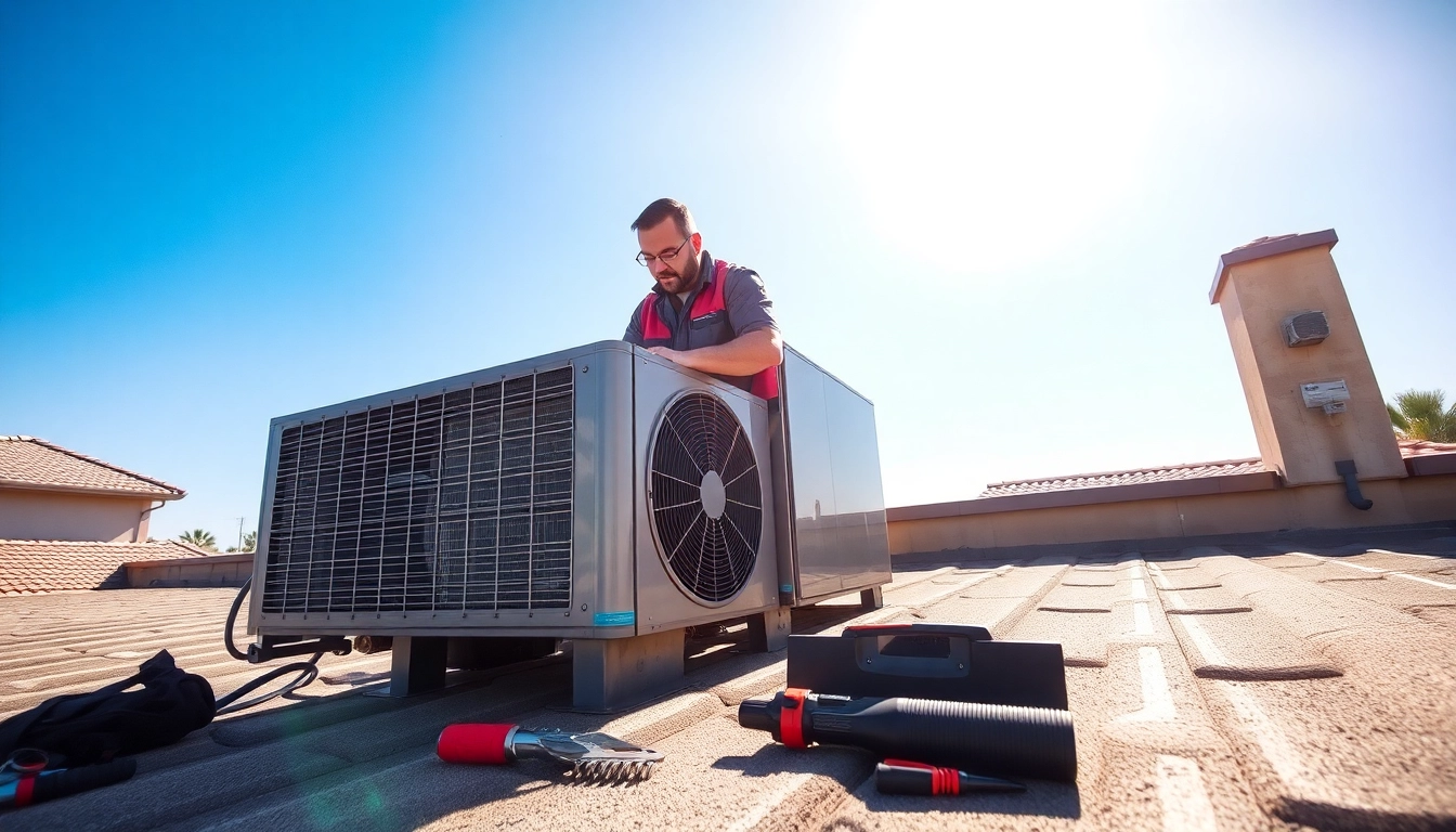 Expert AC repair service in Mesa, AZ, showcasing a technician working on an air conditioning unit.