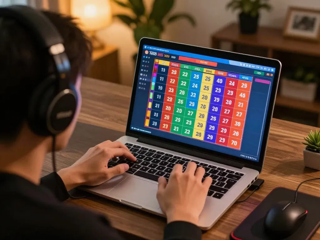 Antarmuka permainan Toto Macau ditampilkan di laptop saat pemain terlibat dalam perjudian online.