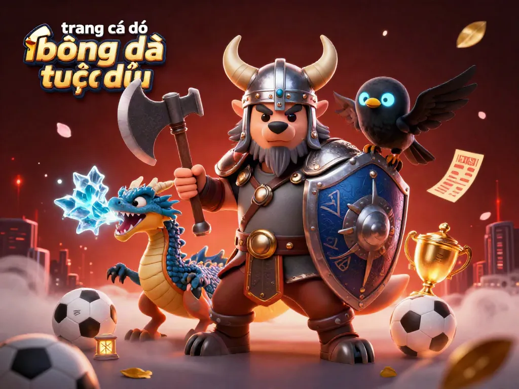 Cảnh thú vị trang cá độ bóng đá trực tiếp với chiến binh sói, rồng nhỏ và quạ, thể hiện hoạt động cá cược bóng đá