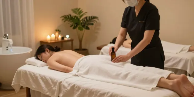 Relaxing 수택동출장마사지 session in a serene spa treatment room with calming decor.