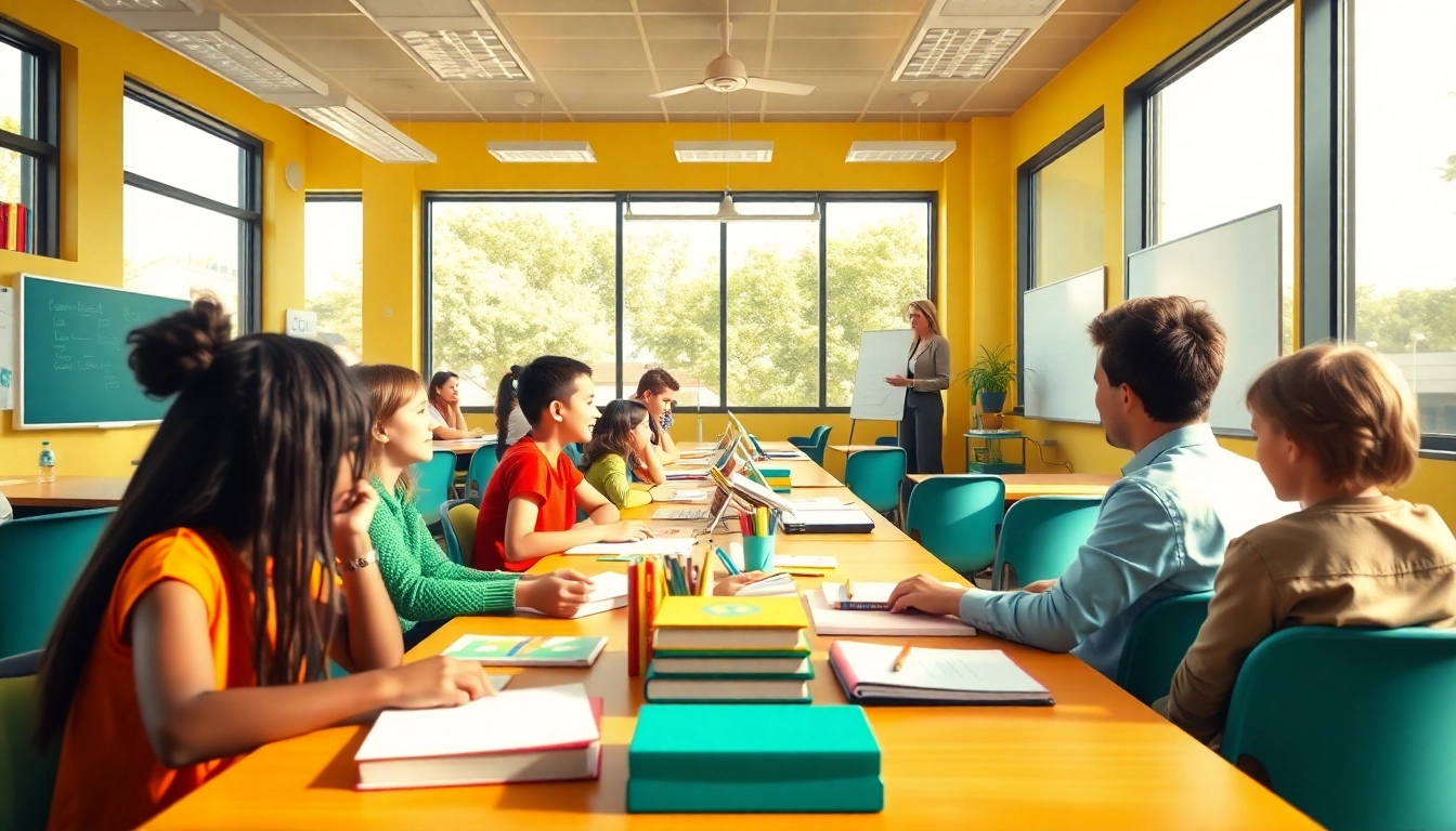 Capture students participating in hands-on Education activities in a vibrant classroom setting.