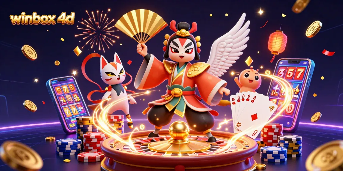Experience exciting gameplay with winbox 4d, featuring kabuki warriors, dice, and vibrant casino elements.