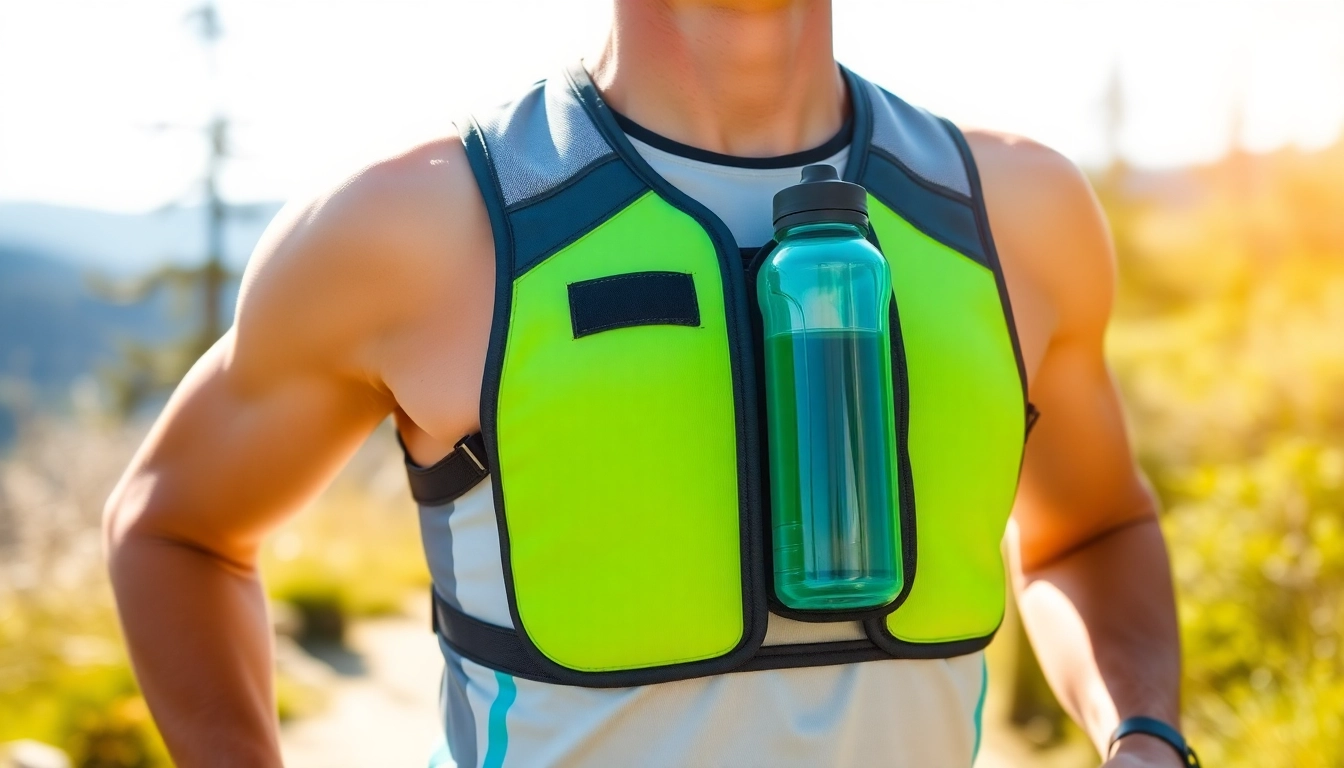 Runner in a stylish running vest with bottle during a sunny outdoor exercise session.