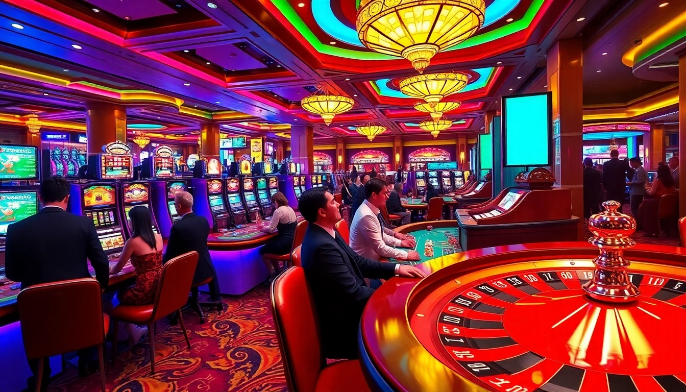Casino gaming scene featuring KJC brand elements, showcasing vibrant tables and exciting players.