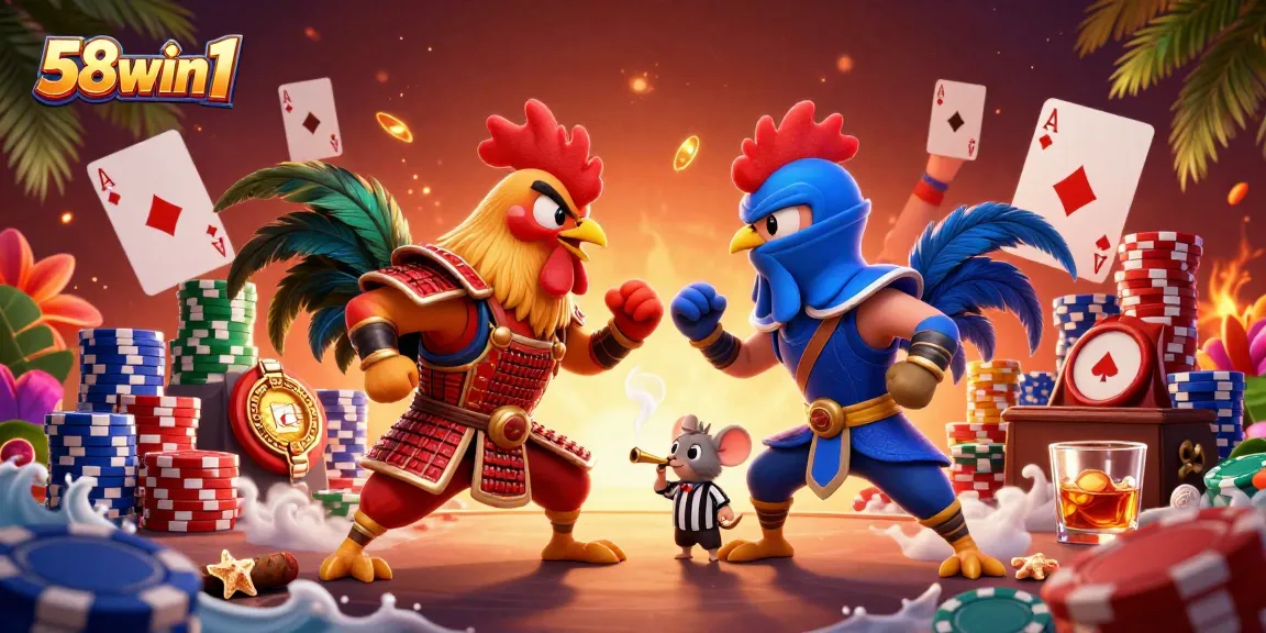 Engage in thrilling competition at 58win1 with dynamic cartoon roosters representing intense gameplay.