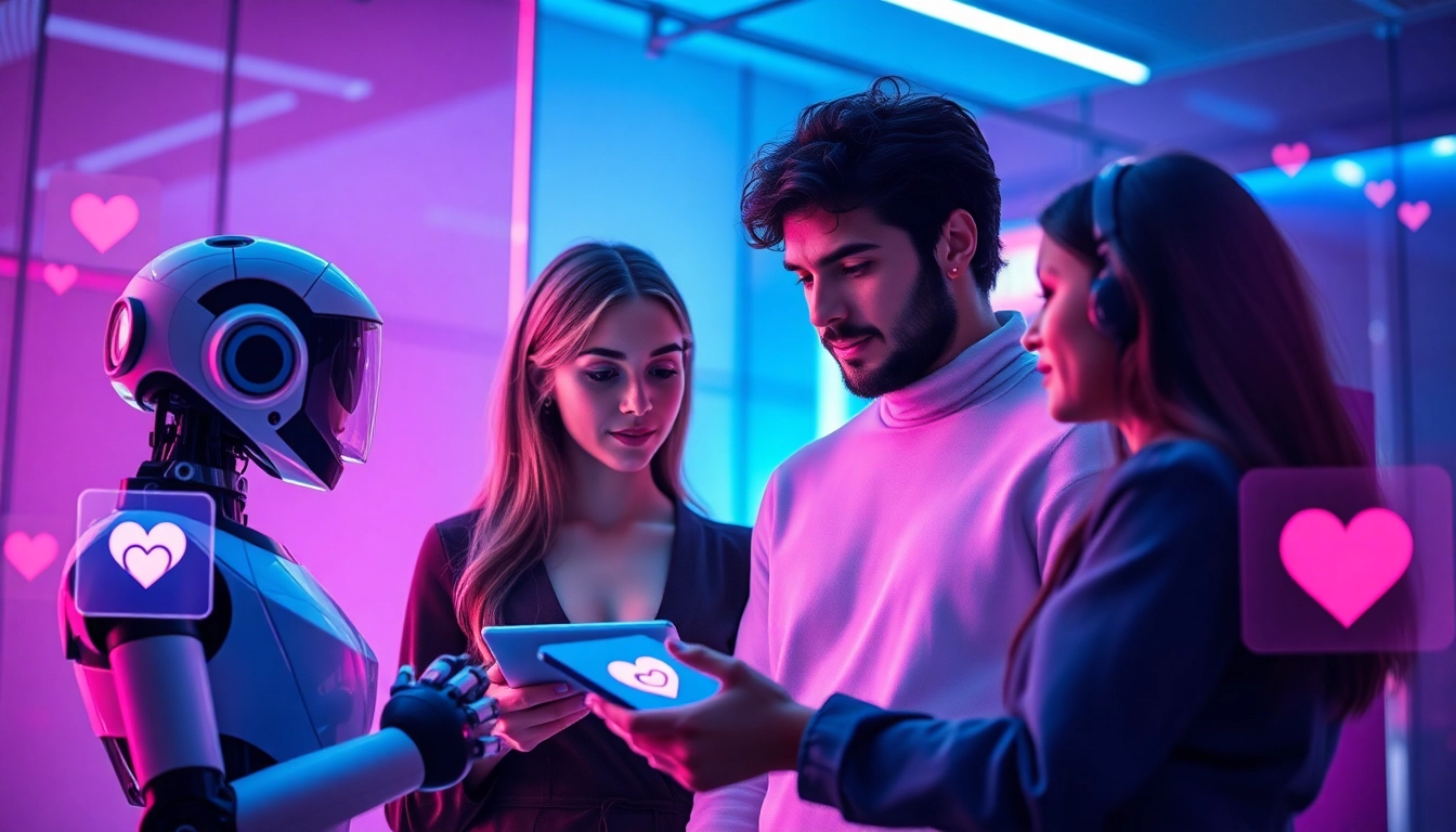 Engaging digital scene showcasing 'sex ai' interactions between couples and chatbots in a warm, inviting environment.