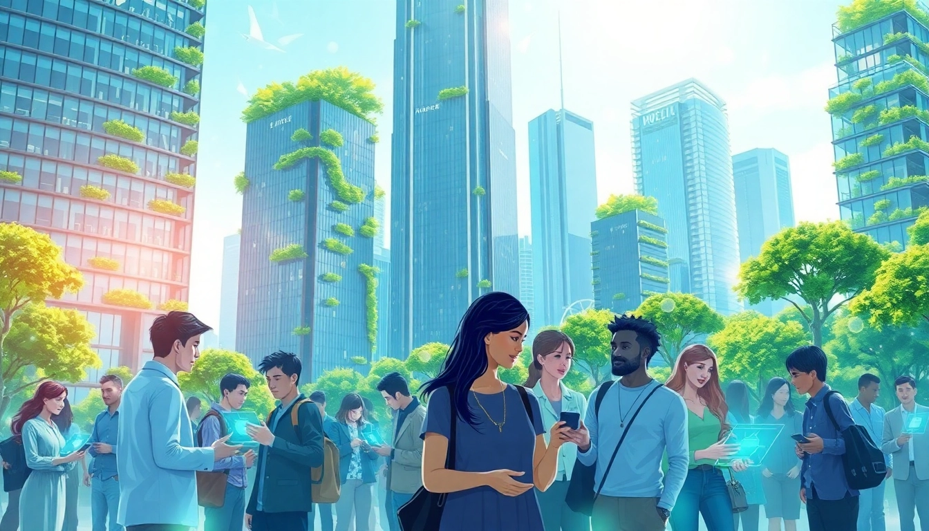 Visualize the impact of technology at https://mohamedmmblog.tech with a vibrant future cityscape.