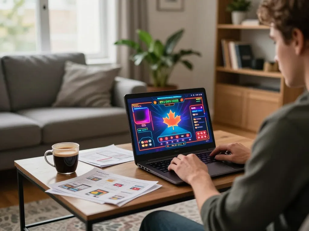 Engaging in online casinos in Canada reddit while gaming on a laptop in a cozy living room.