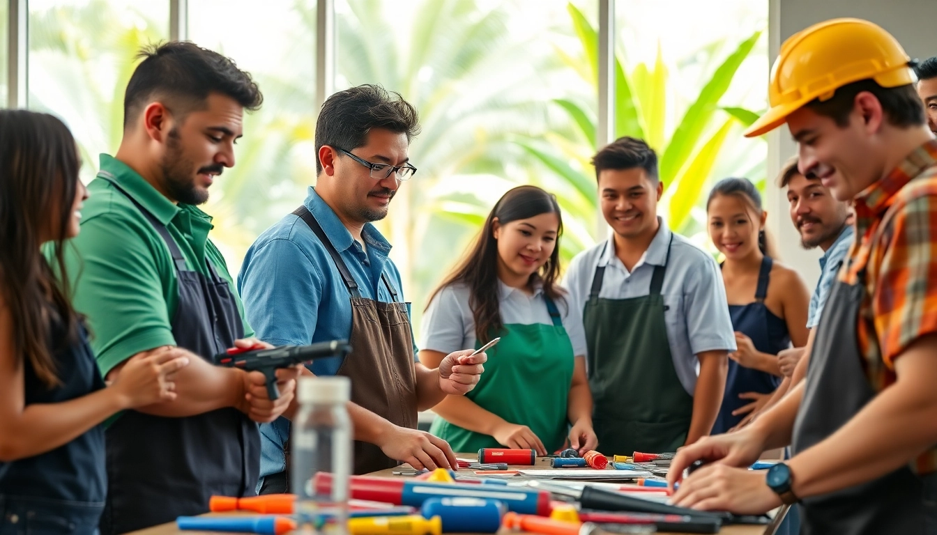 Engaged students in hawaii trade schools learning hands-on skills in a vibrant classroom.