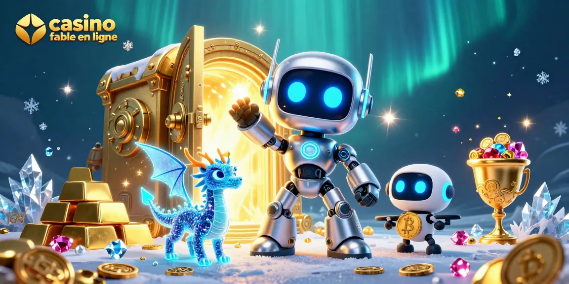 Profitez de l'excitation du casino fiable en ligne avec un robot et un dragon holographique, remplis de trésors et de jeux