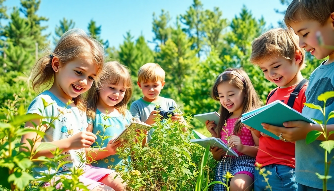 Kids exploring during a homeschool summer camp, enjoying nature and learning together.