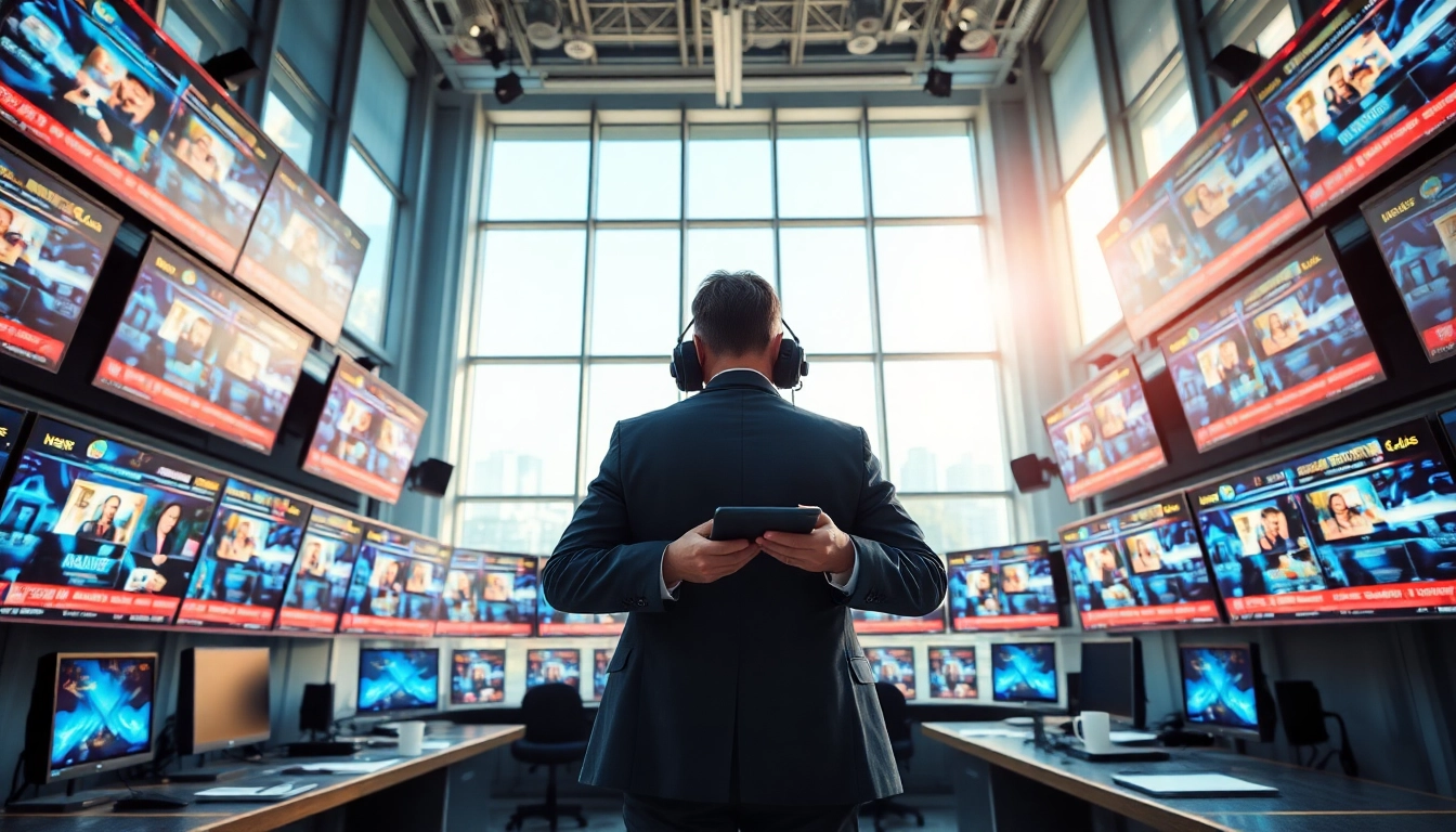 Cover breaking news with a professional journalist in a vibrant newsroom environment.
