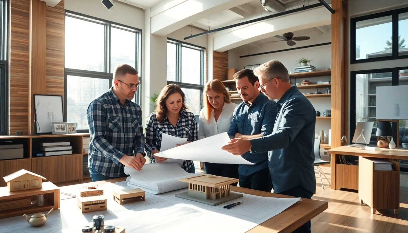 Residential architects for home renovation create innovative designs in a contemporary workspace.