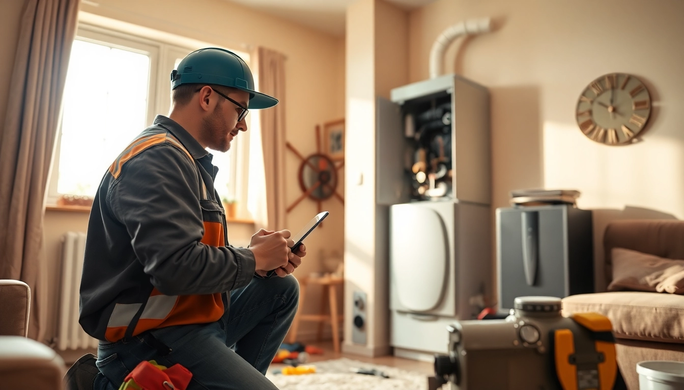 Gas engineer bristol installing a boiler in a cozy home setting, emphasizing professionalism and expertise.