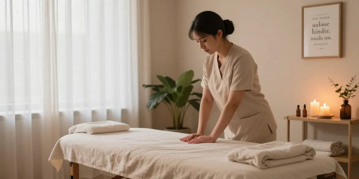 Relaxation and wellness scene at https://www.makangs.com/, featuring a massage therapist preparing for a Swedish massage session.
