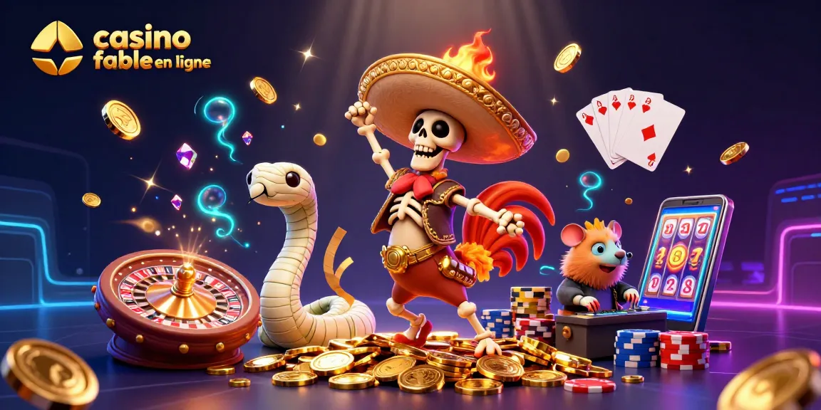 Illustration dynamique d'un casino fiable en ligne avec des personnages amusants et des éléments de jeu captivants.