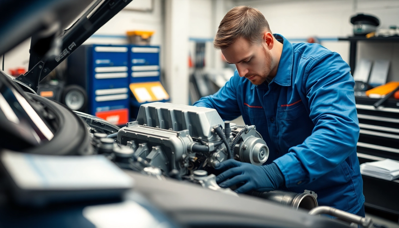 Mechanic inspecting an engine, showcasing mechanical breakdown coverage alternative in a professional garage setting.