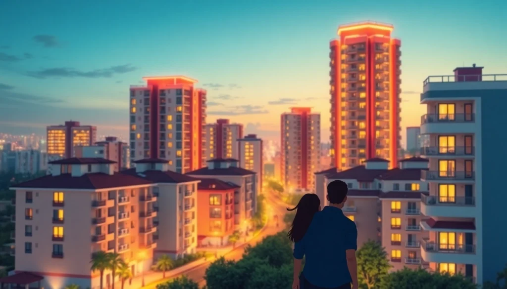 Explorando opciones de inversión inmobiliaria rentable en una ciudad vibrante y moderna, con edificios residenciales destacados.