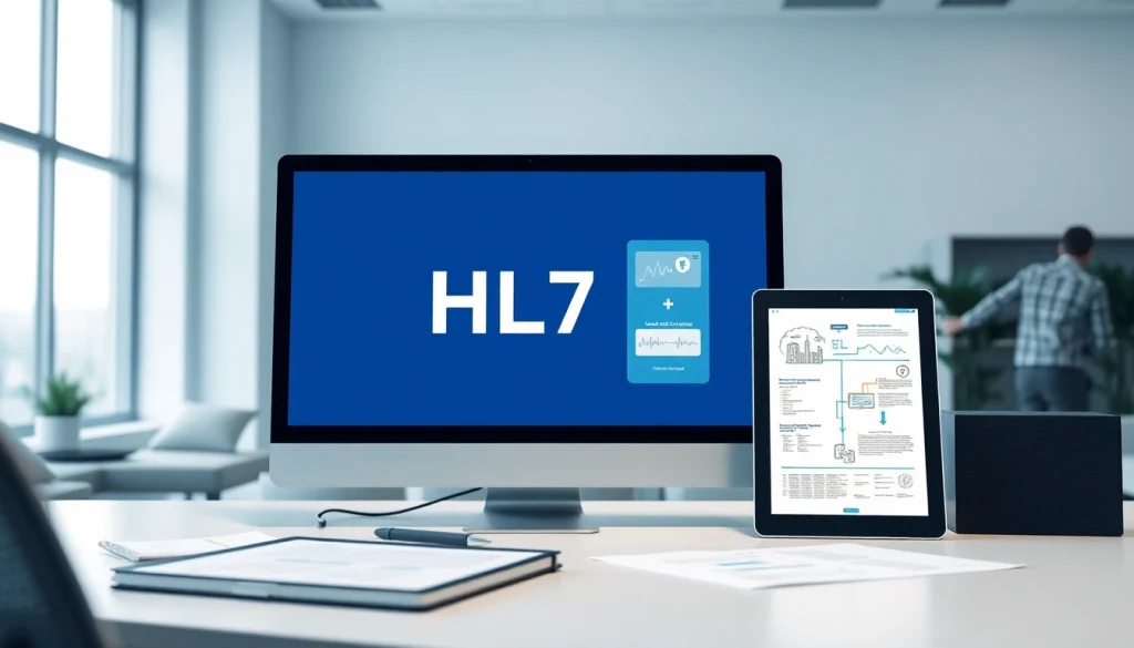 Das HL7 Interface, dargestellt auf einem Computerbildschirm in einem modernen Gesundheitsbüro.