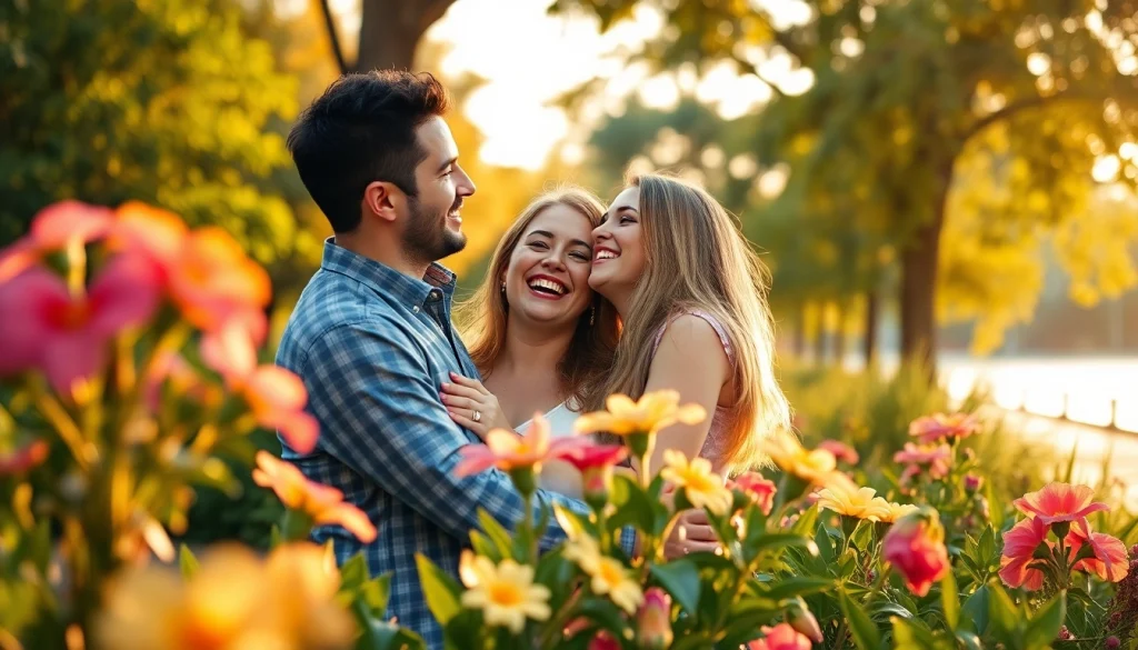 Engagement photos Tampa: Couple joyfully embracing at Curtis Hixon Waterfront Park during golden hour.
