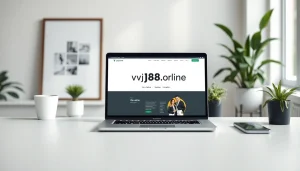 Engaging modern workspace showcasing https://vj88.online/ on a laptop with a motivational atmosphere.