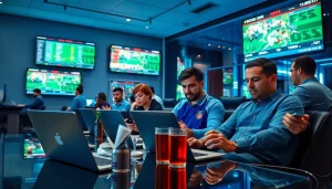 Engaged users in an online betting scenario, showcasing MM88 in an energetic sports betting environment.