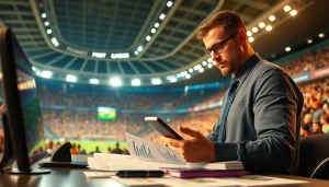Analyze sports betting Brazil trends with passionate bettors in a vibrant arena setting.