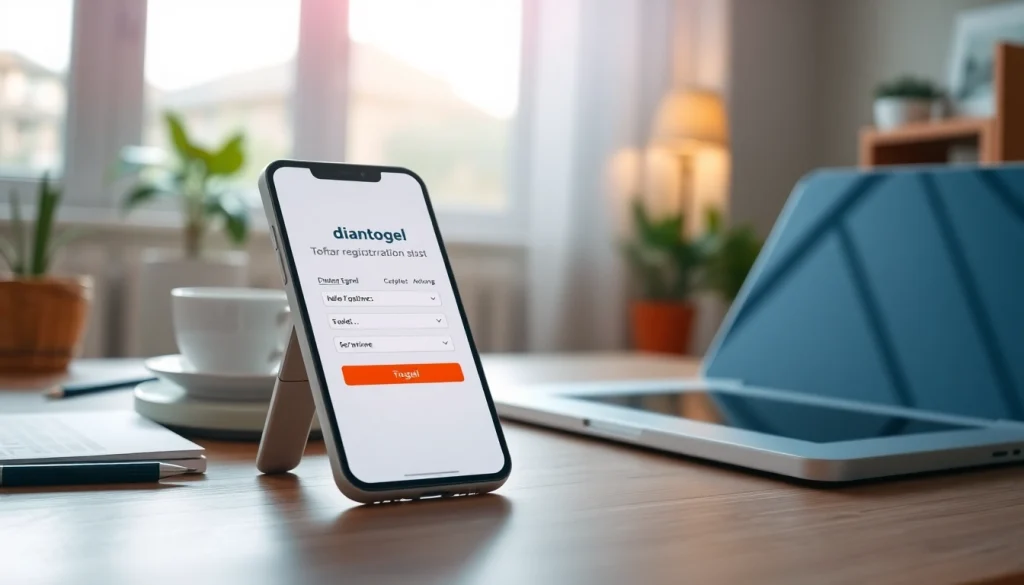 Daftar di diantogel daftar dengan tampilan modern dan hanya satu smartphone yang terlihat.