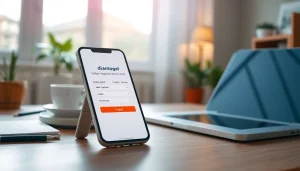 Daftar di diantogel daftar dengan tampilan modern dan hanya satu smartphone yang terlihat.