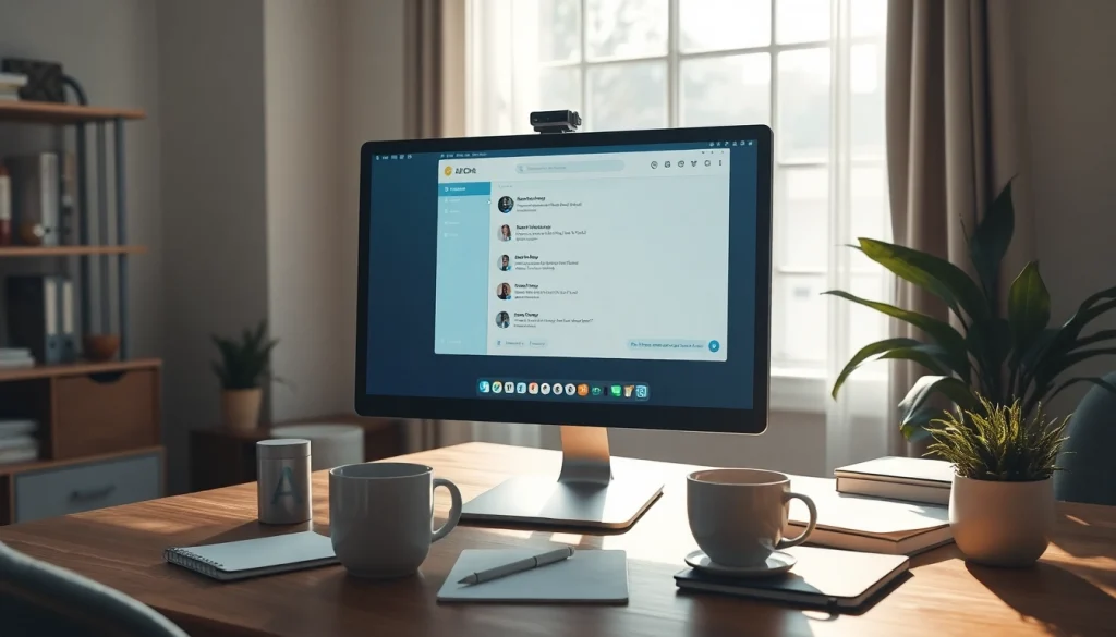 Experience seamless interaction with free ai chat on a sleek computer amidst a warm, inviting workspace.