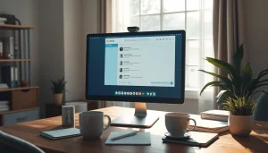 Experience seamless interaction with free ai chat on a sleek computer amidst a warm, inviting workspace.