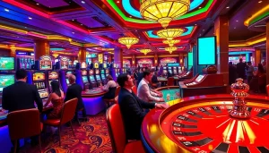 Casino gaming scene featuring KJC brand elements, showcasing vibrant tables and exciting players.
